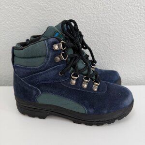 Vintage LL Bean Kids Suede Hiking Boots Blue Green Size 2